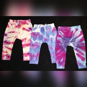 Set Of 3 Baby Girl Tie Dye Cotton Elastic Waist Winter Joggers ~ Sz 12-18M